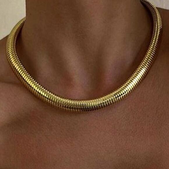 Gold Collar Statement Choker Grunge Punk Spiral Necklace - Picture 2 of 6